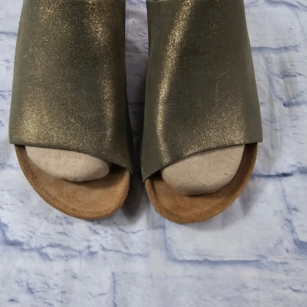 Papillio Birkenstock Namica Wedge Sandals Women 41 US 10 Metallic Olive Green